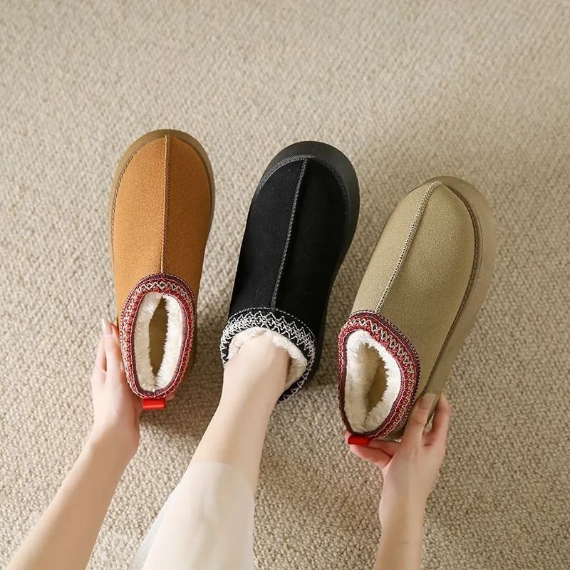 Women's Wool Slippers Warm Platform Low-top Snow Boots Slippers Women Outdoor Anti-Slip Boots for Women Chinelos Mule Slippers