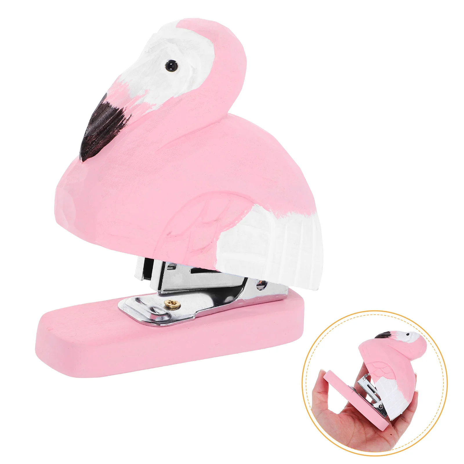 

Flamingo Cute Mini Wooden Desktop Stapler For Kids Adults Office School Craft Supply Novelty Handheld Small Stapler