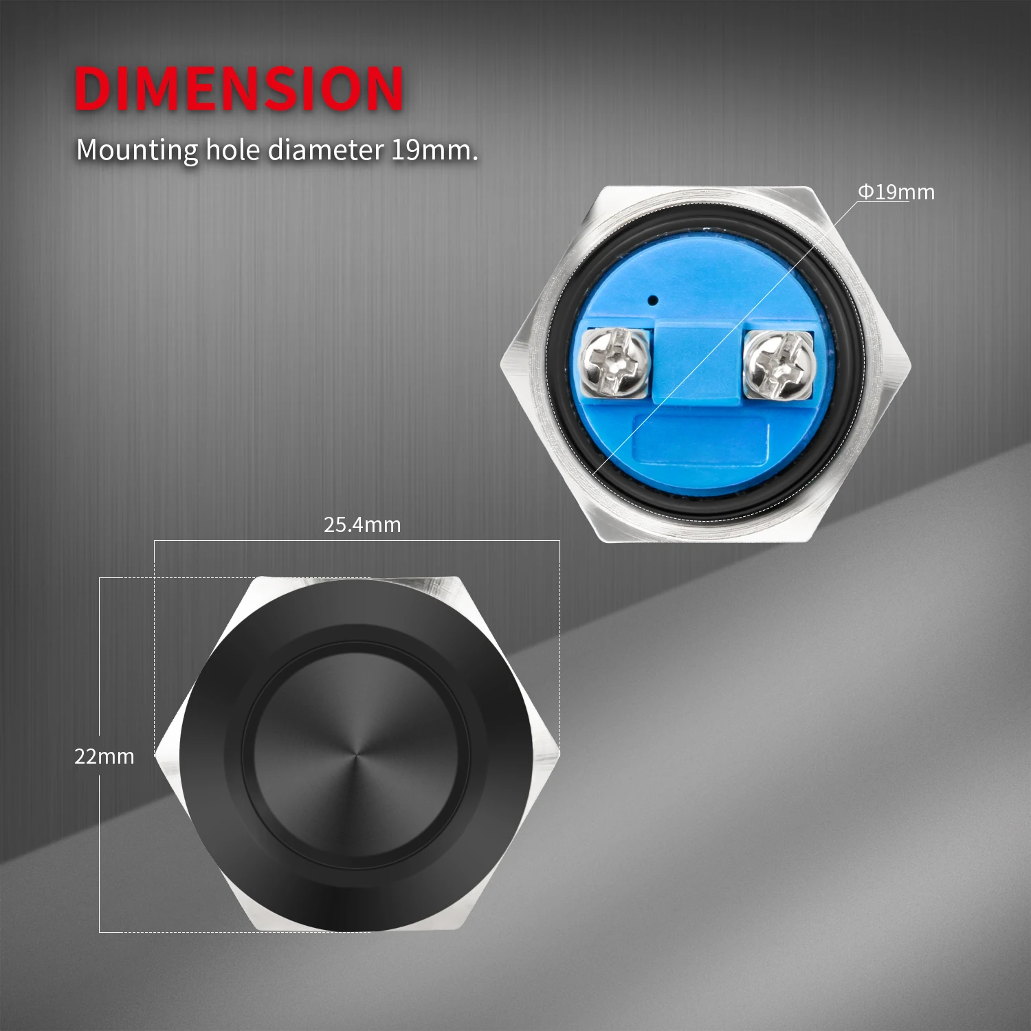 2PCS Momentary Horn Push Button Switch 12V Black Metal Waterproof 19mm Round Starter Power Switch for Car RV Truck Boat Marine