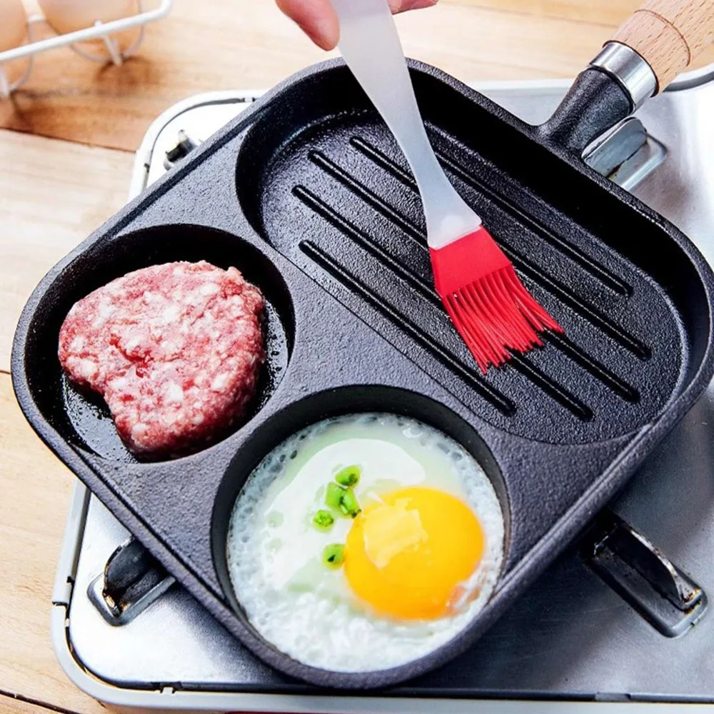 Kitchen Utensils 3 Section Square Grill Pan Nonstick Cast Iron Breakfast Skillet Durable Versatile Omelette Grill Stove Tops