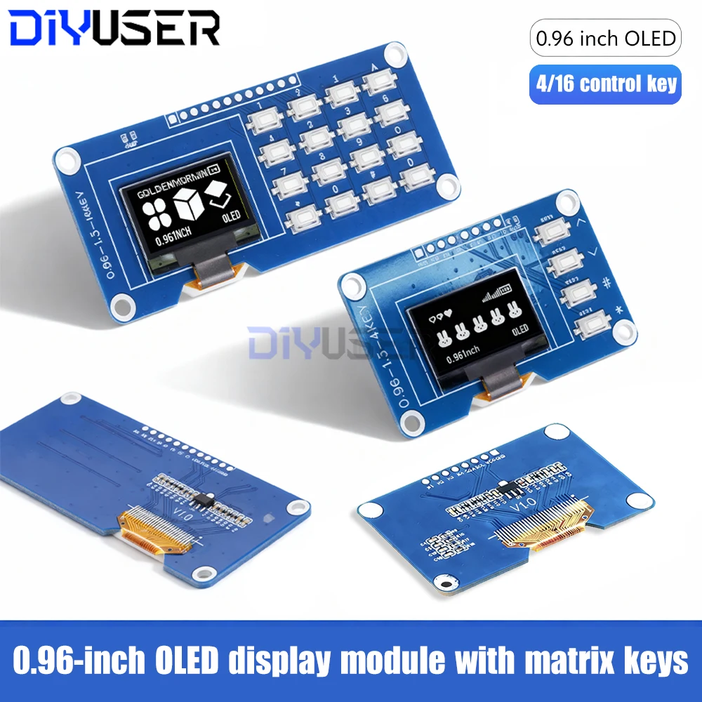 0.96 Inch OLED Display Module 128x64 with 4x4 Keyboard for Raspberry Pi, SSD1315 Driver, I2C/SPI