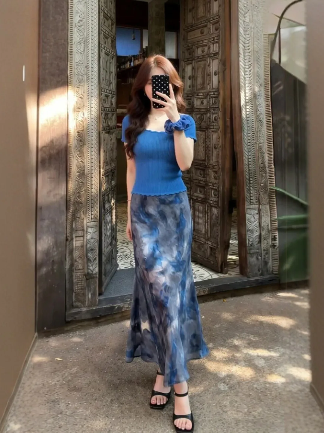 

Retro Gentle Style Printed Half Skirt Two-Piece Set Summer Fashion Outfit Comfortable Cotton Material Short Sleeve T-Shirt