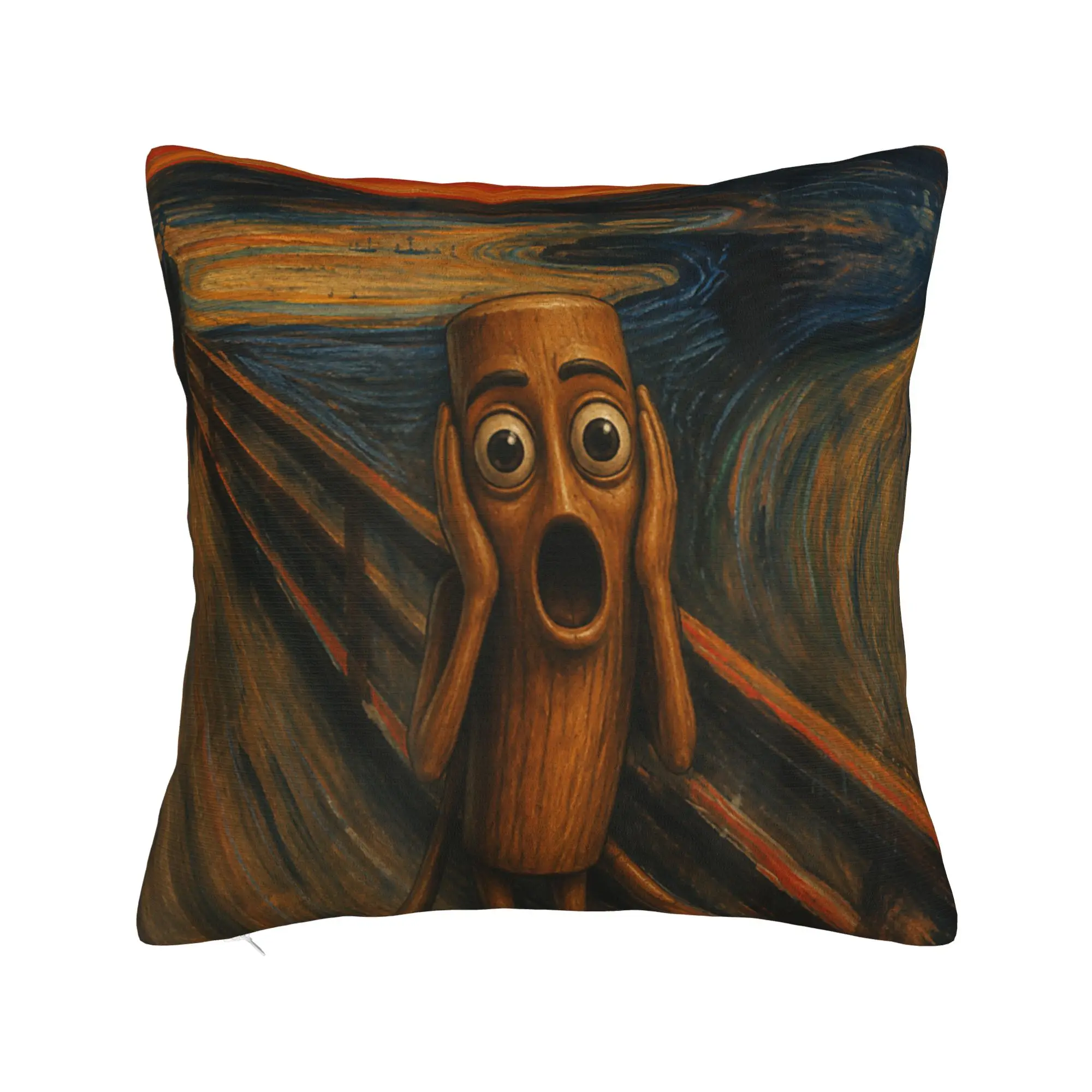 Tung Tung Tung Sahur The Scream Munch Parody Funny Meme Dank Pillow Cover Soft Cushion Cover Pillow Case For Living Room Sofa