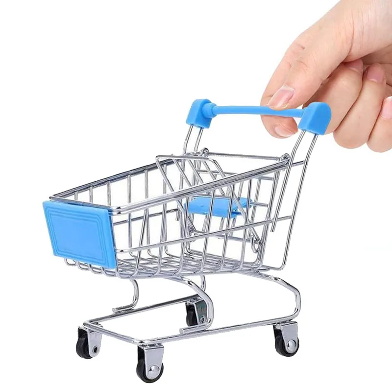 Creative Mini Shopping Cart Metal Supermarket Handcart Trolley Storage Holder Home Office Desktop Fun Ideal Gift Trendy toys