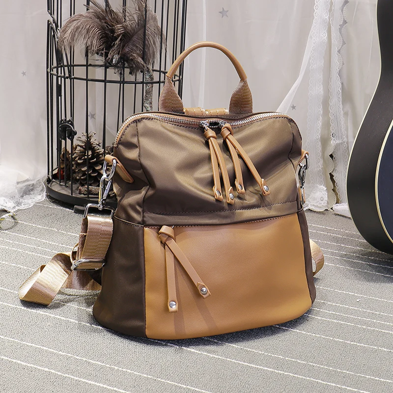 

2024 New Leather Women Backpack Large Capacity Oxford Cloth with Cowhide Backpack Women's Bag Fashion Canvas Travel Backpacks