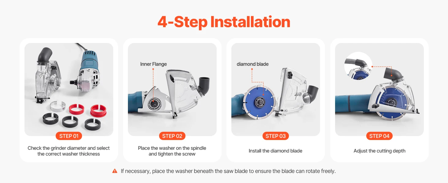 SucceBuy Cutting Dust Shroud for Angle Grinders Universal 4-5 in Angle with 6 Clamping Washers & 5 in Diamond Grinding Cup Wheel