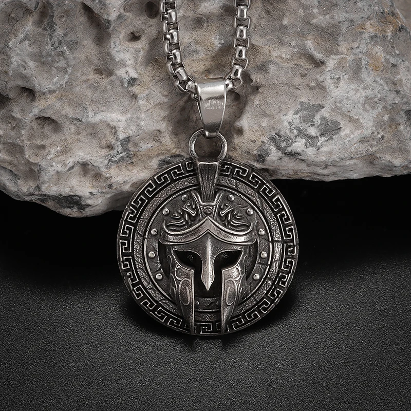 Ancient Greek Spartan Warrior Helmet Warrior Pendant Necklace for Men Personalized Punk Amulet Jewelry Gift