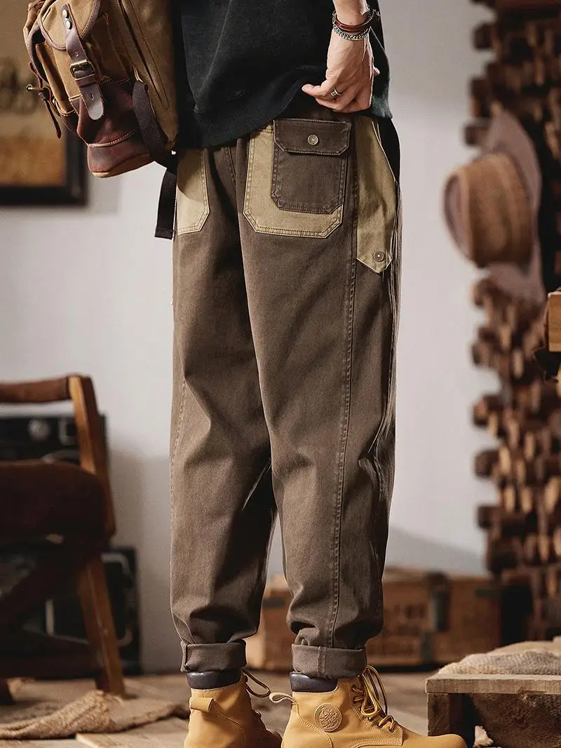 

Retro American Sle Patchwork Workwear Pants Men's Spring 2025 Loose Elastic Casual Straight Leg Cone Long Pants