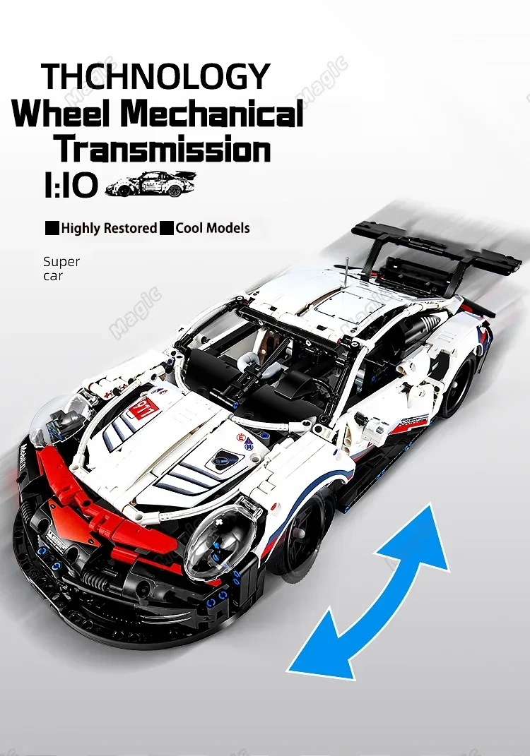 

911RSR 1680PCS 1:10 Technical Classic Super Racing Car Building Blocks Puzzle DIY Model Bricks Vehicl Toy For Kids Birthday Boys