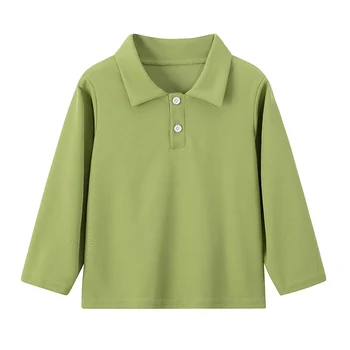 Kids Solid-Color Long-Sleeve Polo Shirt 2 Autumn children's solid color lapel long sleeve Polo shirt boys and girls casual Joker shirt handsome brother and sister dress 2