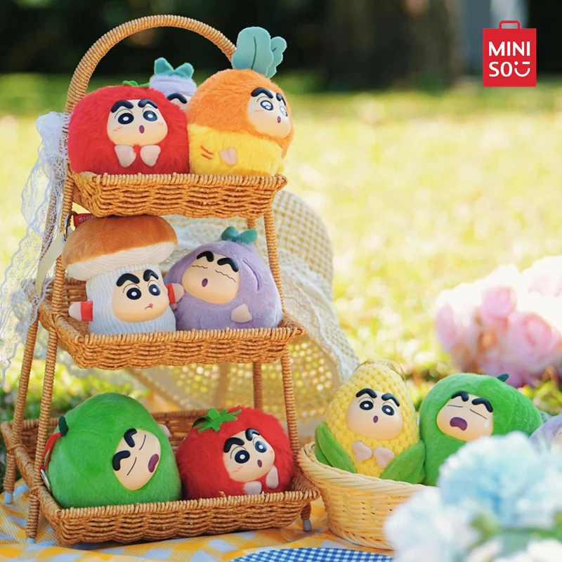 MINISO Crayon Shin-chan Enamel Small Puppet Head Shin-chan Plush Blind Box Anime Vegetable Model Children's Toy Christmas Gift