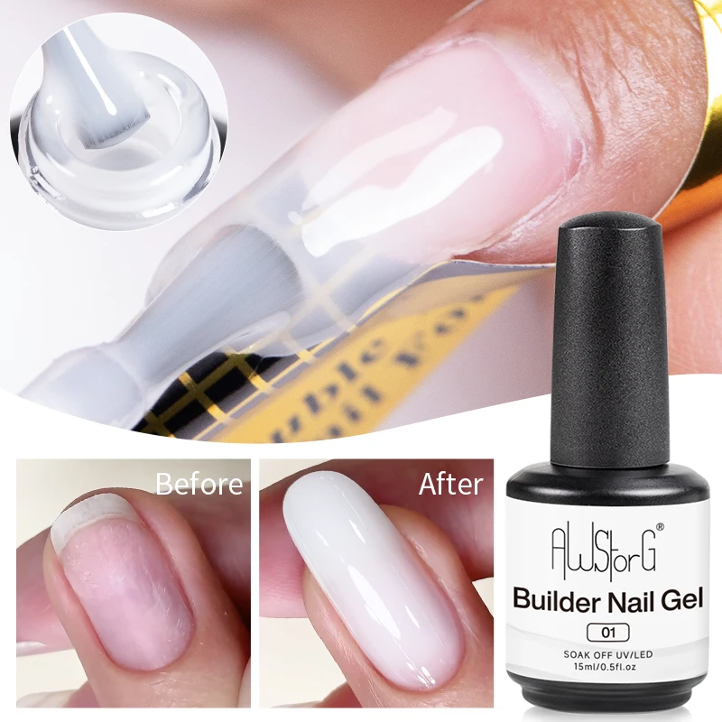 AWStorG 15ml Quick Builder Nail Gel For Nail Extension Gel Self-leveling Jelly White Construct UV Acrylic Gel DIY
