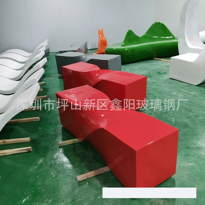 FRP leisure chair circular arc combination strip waiting stool shopping mall park school tree pool stool customization
