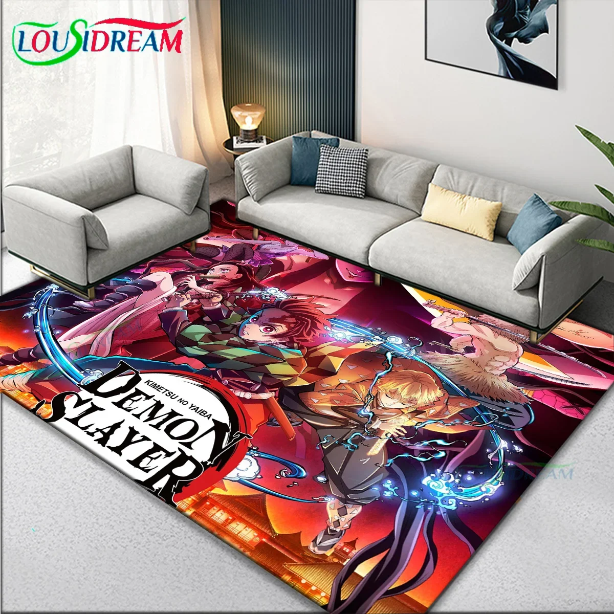 Anime Demon Slayer Self-adhesive Art Fancy Entrance Carpet Rug for Living Room Bar Vintage Decorative Aesthetic Gaming Boy Room