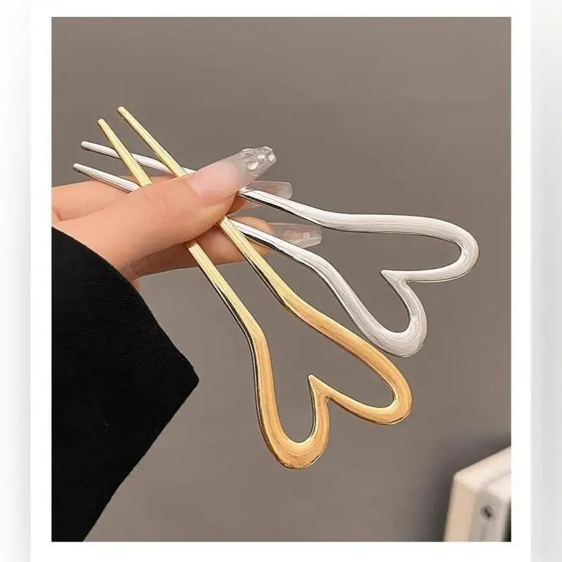 Koreanische Neue Haarnadeln Haarstäbe Herz Geometrisch Metall Trendige Metall-Haaraccessoires Kopfschmuck Frisur für Frauen Mädchen Schmuck – Detail 9