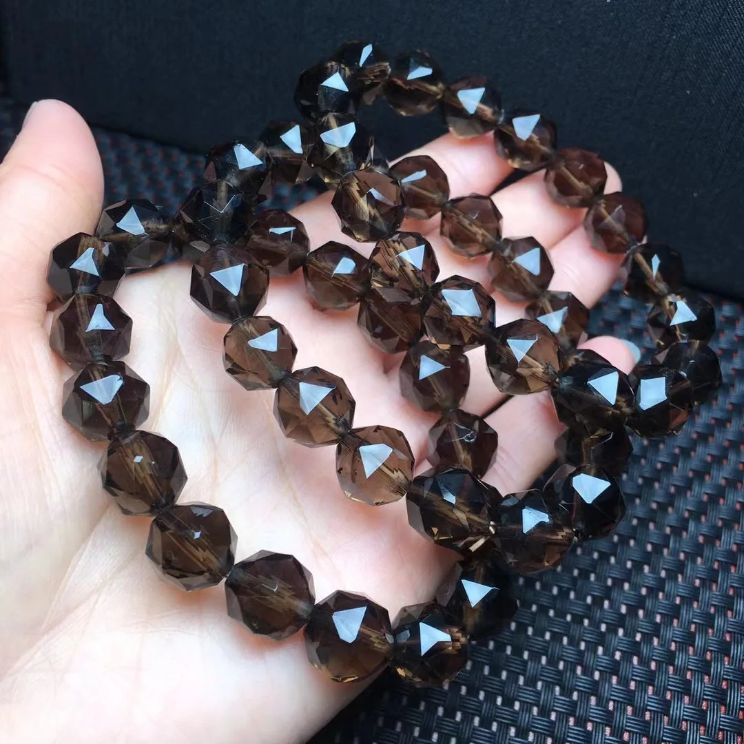 

1 Pc Fengbaowu Natural Smoky Quartz Bracelet Faceted Beads Crystal Reiki Healing Stone Jewelry Gift For Women Men