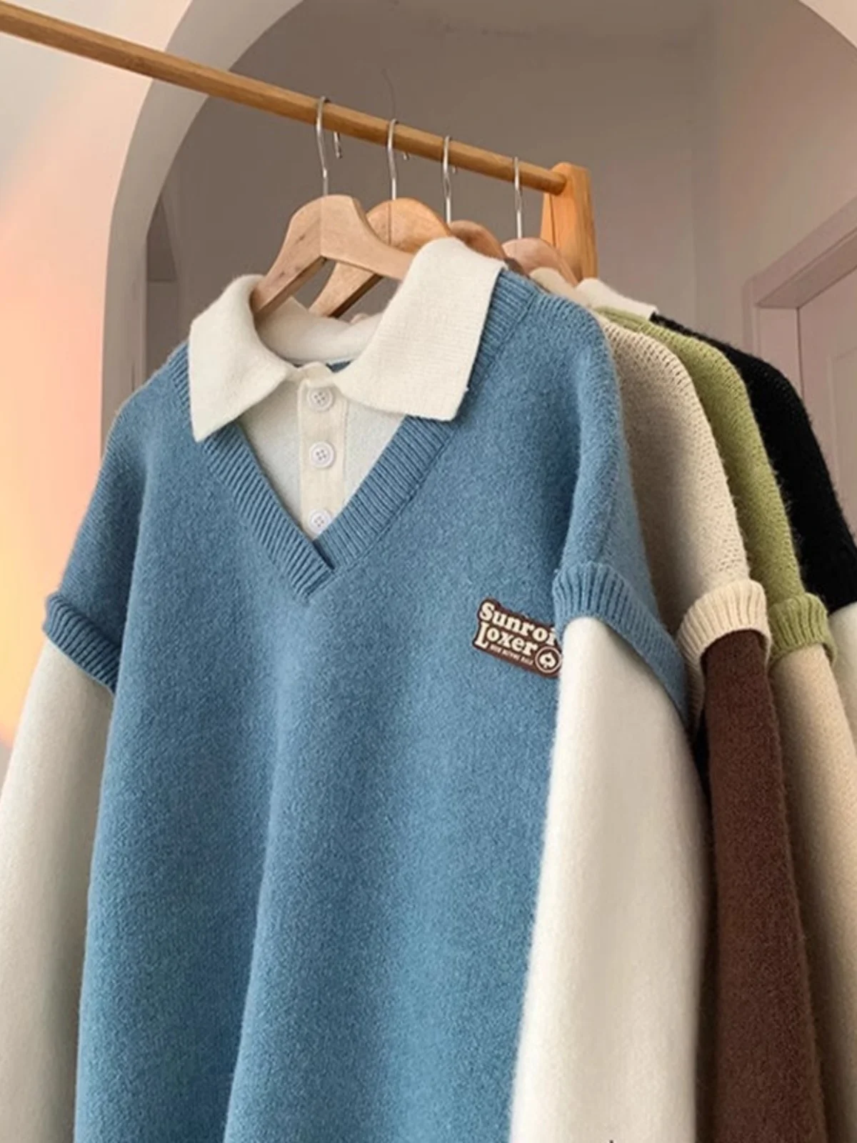 

Autumn Winter Extra Large Size 300 Pou Collar Fake Two-Piece Sweater Men's Lazy Sle High-End Knitted Jaet