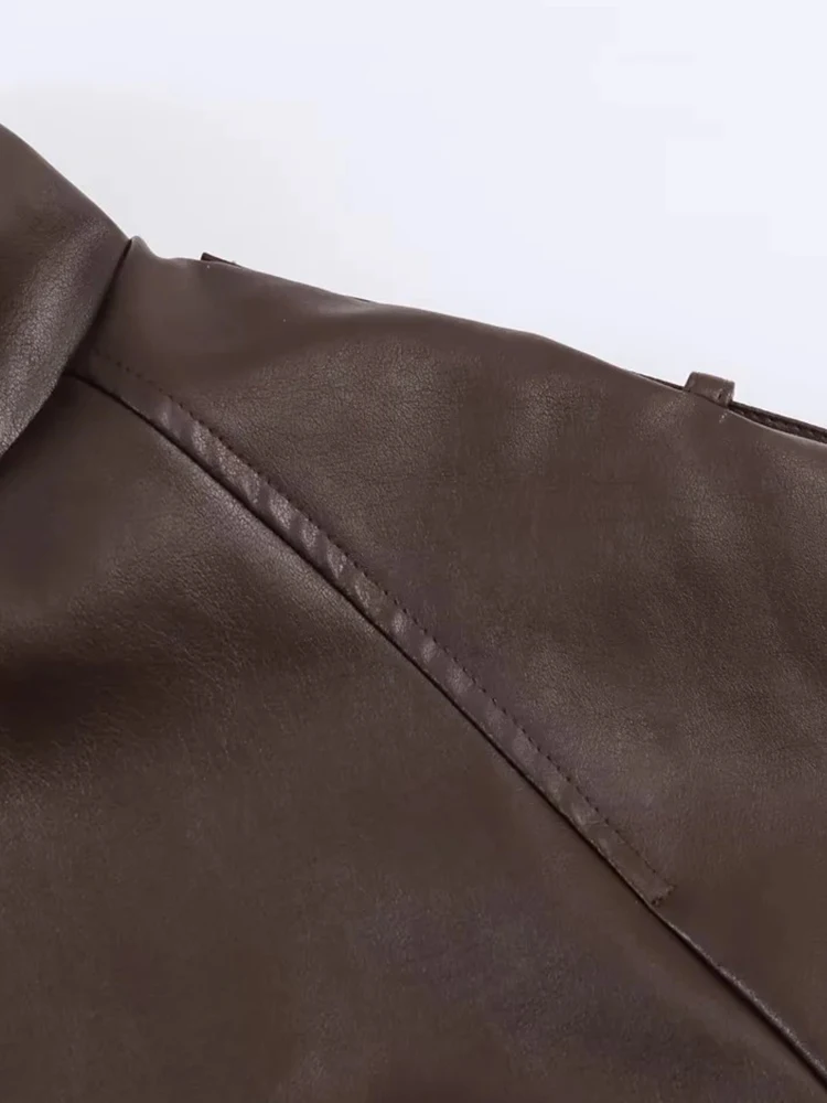 เสื้อแจ็คเก็ตผู้หญิง แฟชั่น ทรงหลวม หนังเทียม PU กระดุมแถวเดียว สไตล์หรูหรา สำหรับใส่เดินเล่น