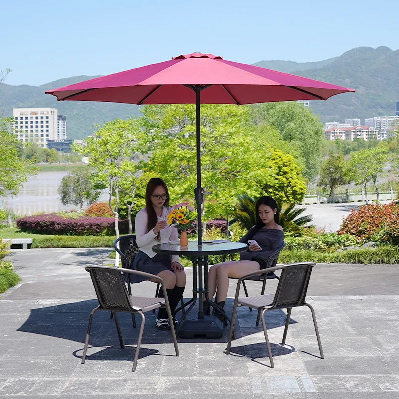 

Outdoor tables and chairs with umbrellas rattan chairs balcony leisure courtyard wrought iron carbon steel coffee table combinat