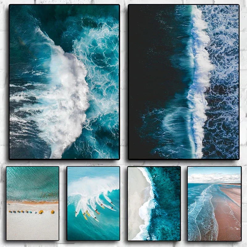 2026 Modern Simple Ocean Landscape Posters Print Canvas Painting Beach Seascape Wall Art Pictures for Living Room Bedroom Decora