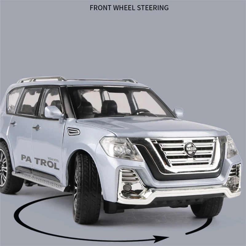 نموذج سيارة من سبيكة نيسان باترول ، لعبة معدنية على شكل دييكاست ، سيارات على الطرق الوعرة ، محاكاة نموذج سيارة ، ضوء صوتي ، هدية لعبة المجموعة ، 1:24
