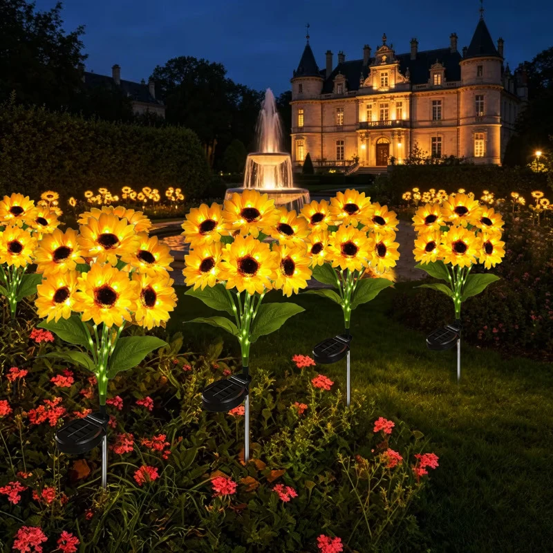 Solar Lights Outdoor Garden Decor with Sunflower Lawn Lamp Auto ON/Off for Patio Balcony Yard Fance Pathway view 2