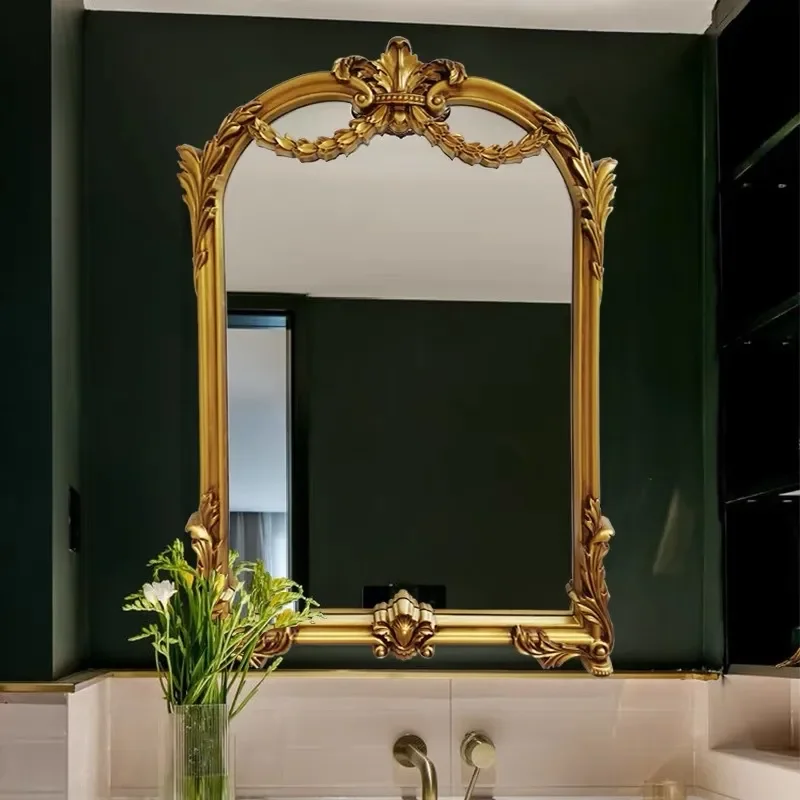 Medieval French Retro Bathroom Mirror with Defogging Carved Art Frame Decorative Dresser Mirror for Home Wall Decoration