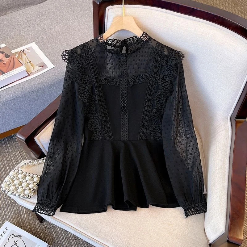 Oversize Women\'s Dress 2023 Autumn New Chiffon Shirt with Style Design Thin Lace Blusas Clothes for Women Shirts Blouse