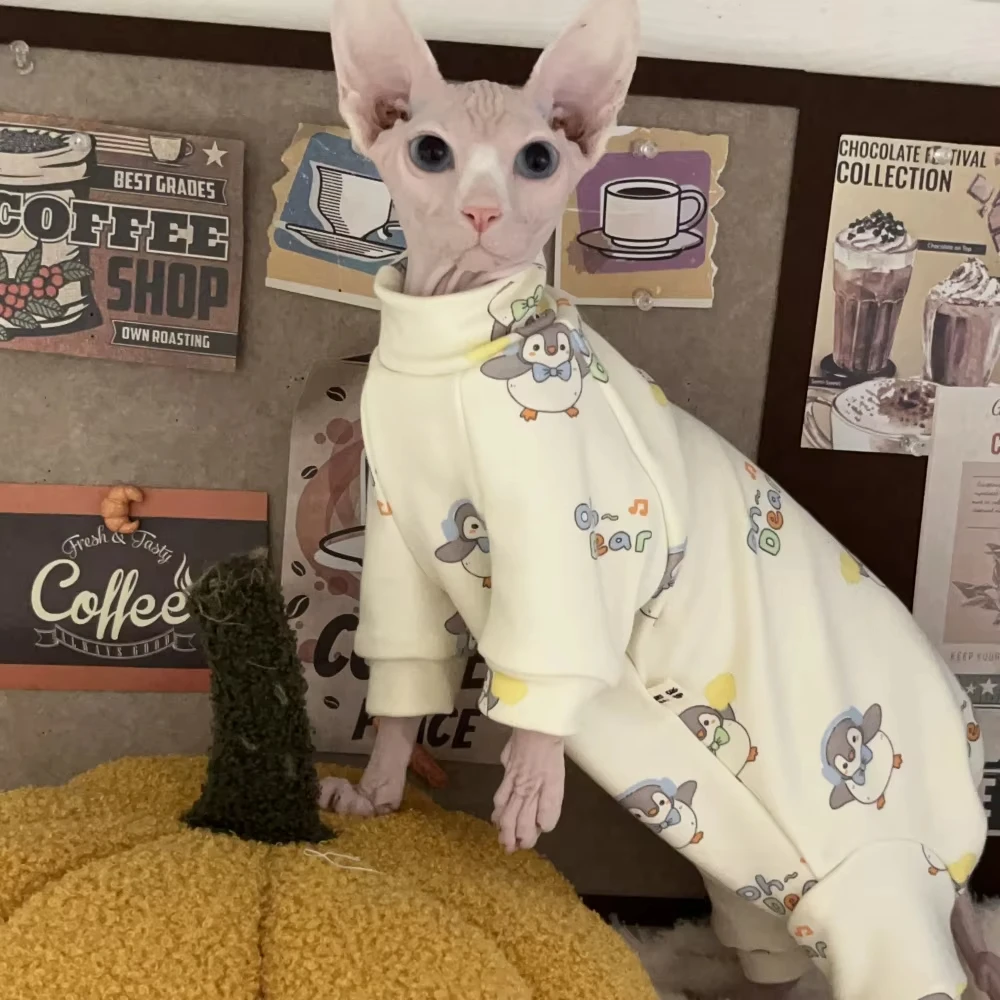Baumwoll-Overall für Sphynx-Katze, lange Ärmel, warmer Kaffeemantel für Devon Rex, süßes Blumen-Unterhemd für Kätzchen im Winter, Frühling – Detail 18