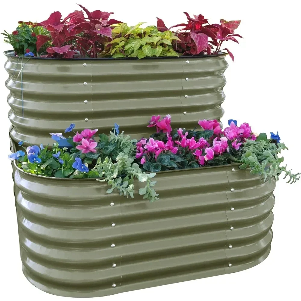 

Cascading Raised Garden Planter Box Outdoor Metal Galvanized Gardening Bed for Vegetables Herb & Flower