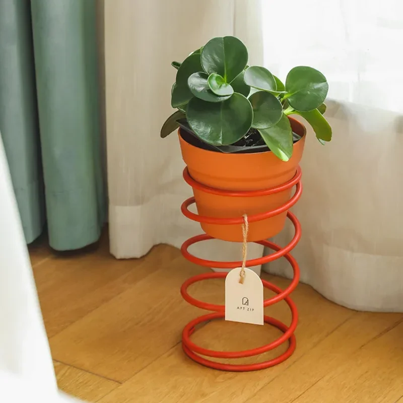 Creative Spring Plant Stand Suitable for Balcony and Indoor Use Iron Art Design Versatile Flower Display Enhanced Gardening