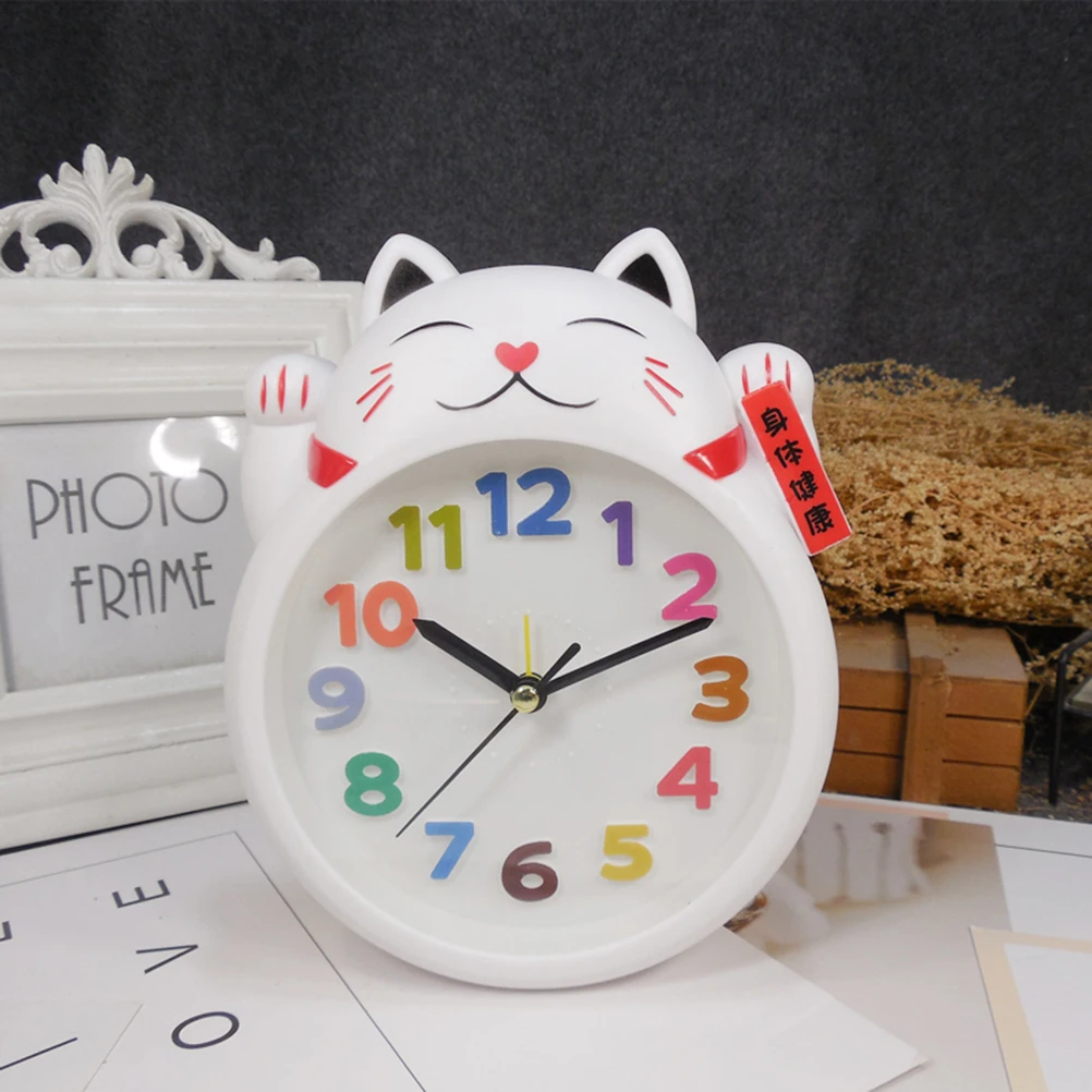 

Alarm Clock Retro Maneki Neko Desk Cartoon Kawaii Student Cute Creative Table Clock Home Room Decoration