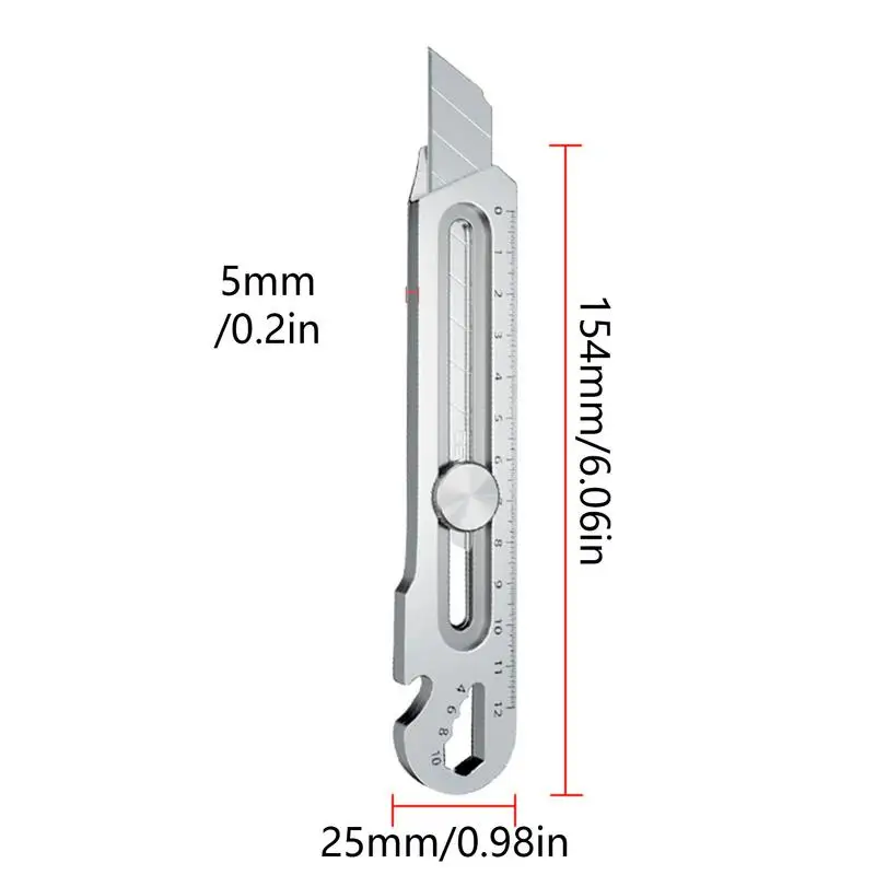 6 In 1 Multi-Function Stainless Steel Utility Knife Tail Break Design/Ruler/Bottle Opener Retractable Box Cutter Art Supplies