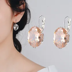 Big Oval Zircon Stone Earrings for Women Silver Color Earring Fashion Korean Jewelry Simple CZ Oval Clear Blue Black Crystal