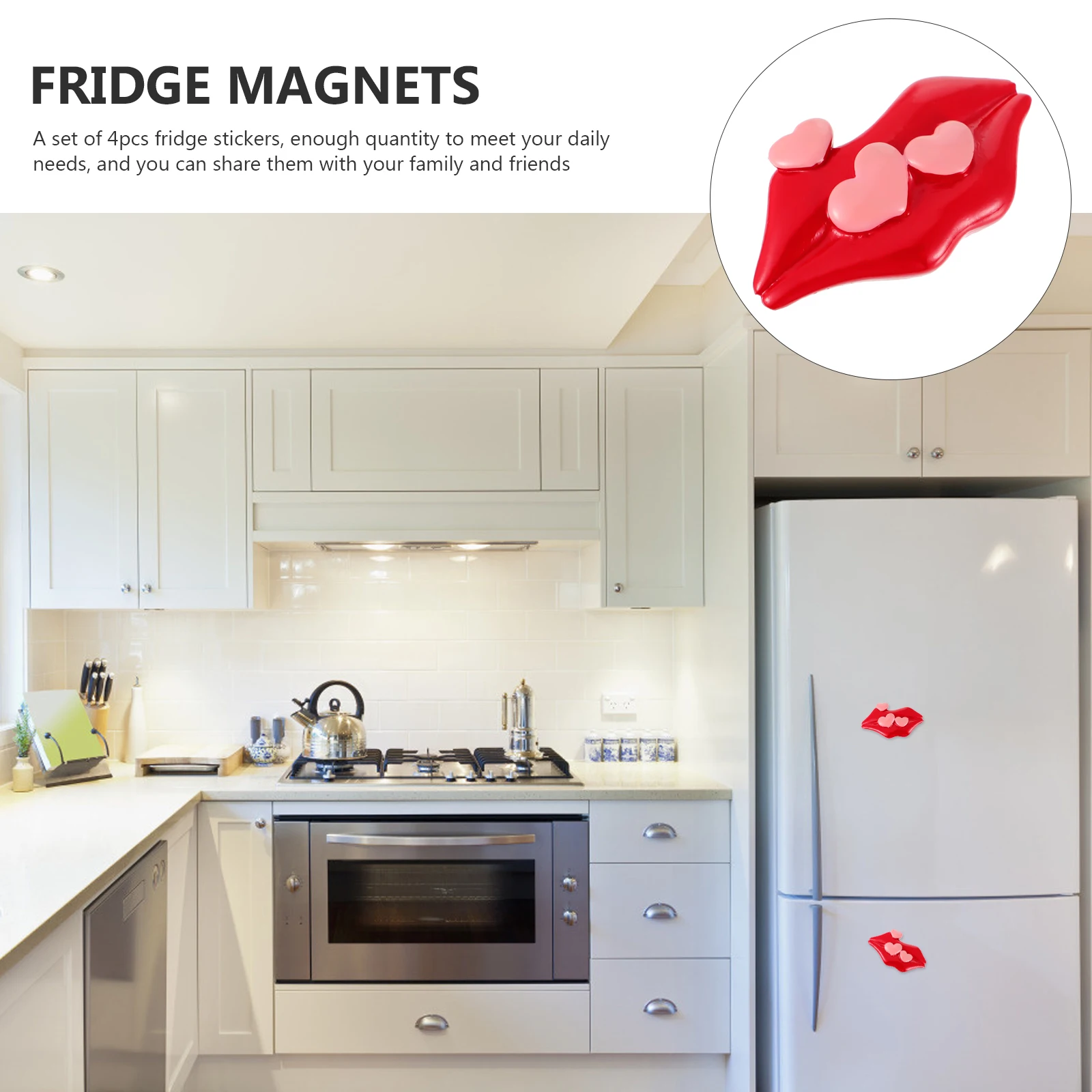 

4 Pcs Fridge Magnets Funny Red Lip Refrigerator Sticker Lovely Decorations Creative
