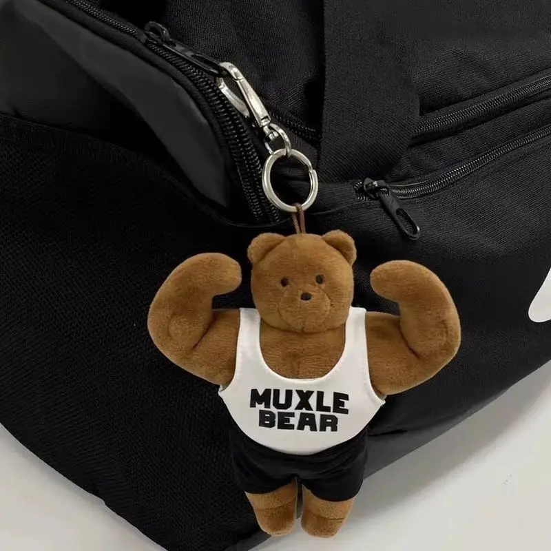 Cute Muscle Bear Keychain Funny Abs Bear Bag Pendant for Backpack Purse Car Keys Gym Couple Friend Fitness Birthday Gift view 2