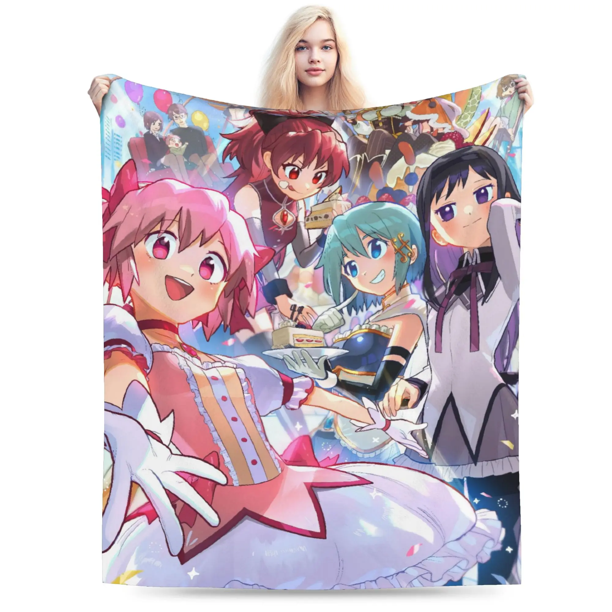 Puella Magi Madoka Magica Anime Blanket Flannel Summer  Breathable Warm Throw Blanket for Bed Outdoor Bedspread