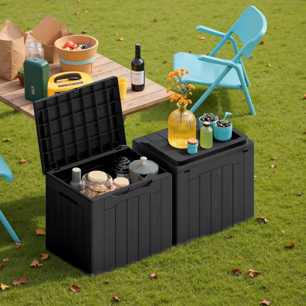 防水屋外収納ボックス 30ガロン容量、パティオ家具とプール用品収納用2個セット