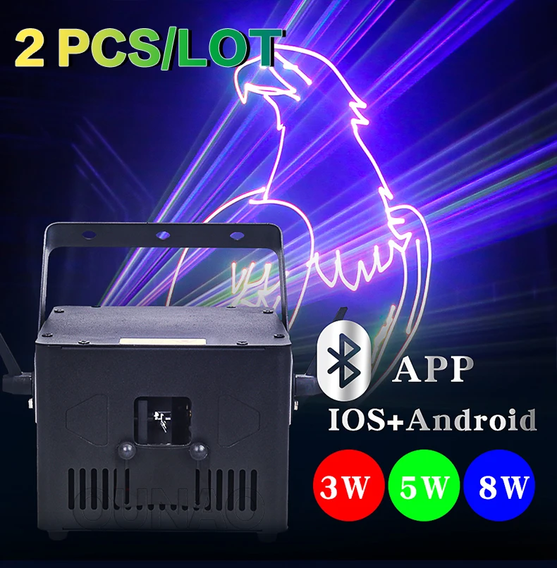2PCS/LOT Fast Shipping RGB Laser Projector 5W DMX DJ Party Lights Wedding Disco 3W Laser Light for Dance Event Sound Lighting