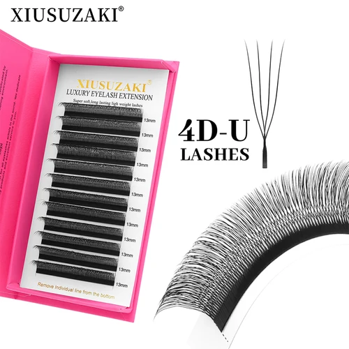 Extensiones de pestañas XIUSUZAKI en forma de U 4DW, pestañas negras mate U 4DW, ventiladores prefabricados, volumen de pestañas postizas, tienda de proveedores al por mayor