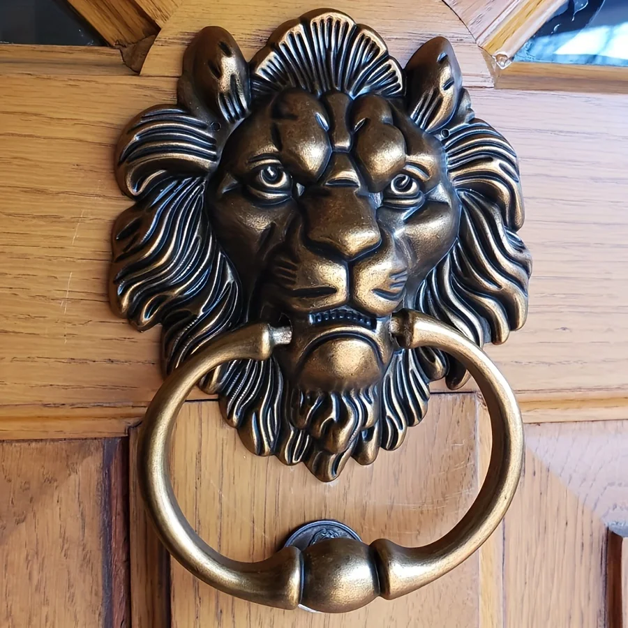 1 PCS 6.3 Inches Lion Head Door Knocker, Antique Bronze Lion Door Handle, Classical Lion Head Knocker Decorative Front Door Knoc