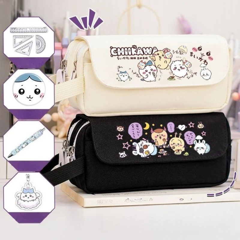 Anime Cartoon Kawaii Chiikawa Pencil Case Junior High School Large Capacity Good Looks Separate Storage Simple Wear-resistant