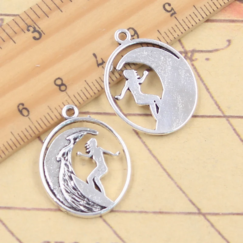 10pcs Charms Surfer Girl Surfering 26x20mm Tibetan Silver Color Pendants Antique Jewelry Making DIY Handmade Craft