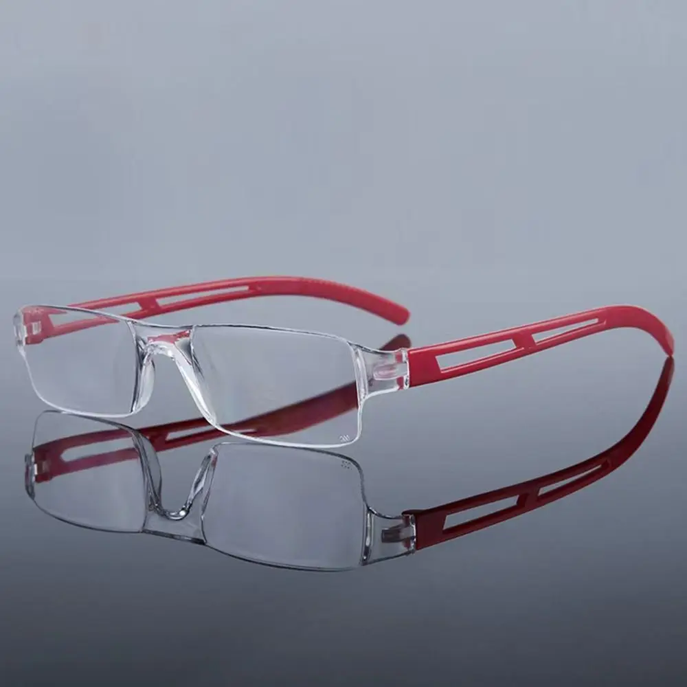 Fashion Anti-Blue Light Square Reading Glasses Women Men Rimless Presbyopia Eyewear New Trendy PC Hollow Frame Hyperopia Eyewear