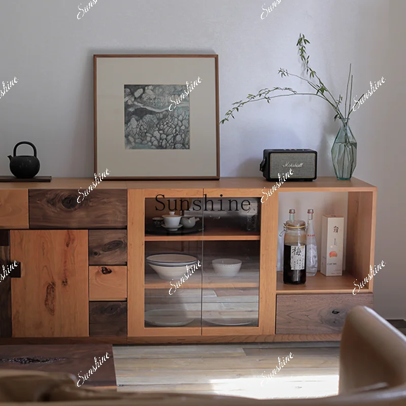 Dinner side TV storage display modern simple wabi-sabi glass combination cabinet  FT