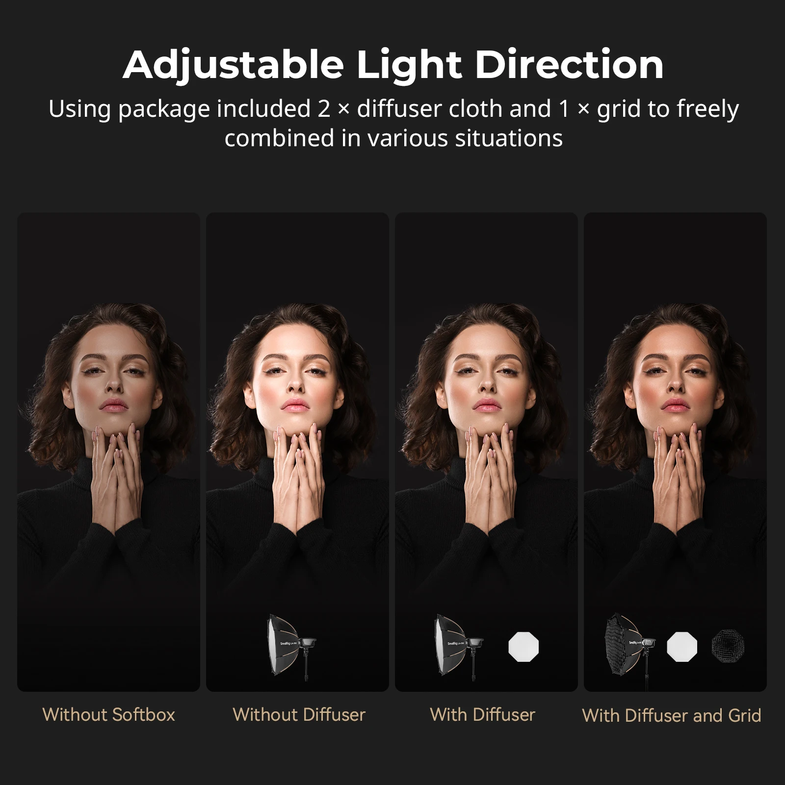 SmallRig LA-O90 Softbox مثمن لـ Bowen COB Light مع حقيبة حمل شبكة قرص العسل خفيفة الوزن بخطوة واحدة قابلة للطي 4633