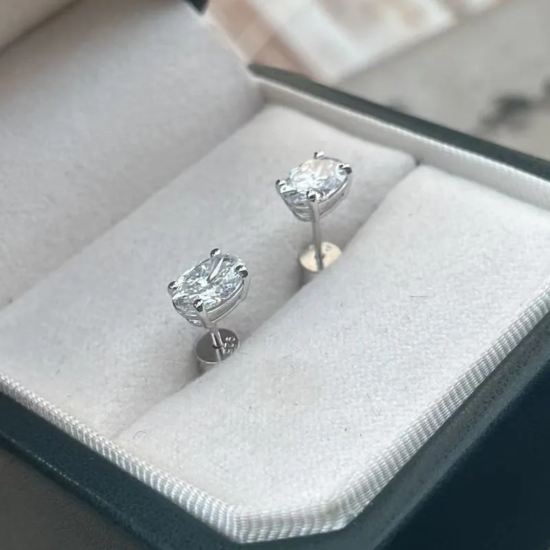 Elegant Oval Lab Grown Diamond Push Back Stud Earrings 1CT Each DEF VS‑VVS IGI Platinum 950 Premium Women's Daily Jewelry