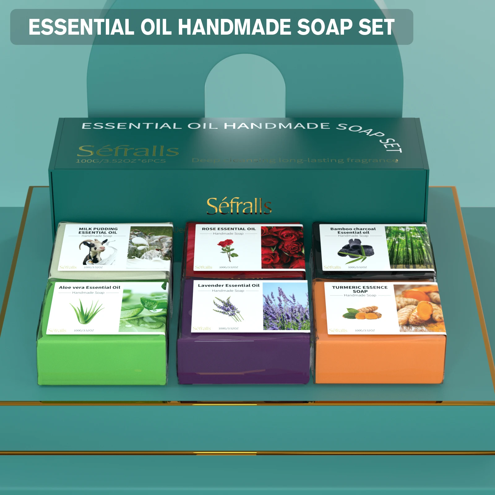 Séfralls Essential Oil Handmade Soap SET 100g*6Pcs/Set Gentle cleaning, for Face & Body Six types of handmade soap