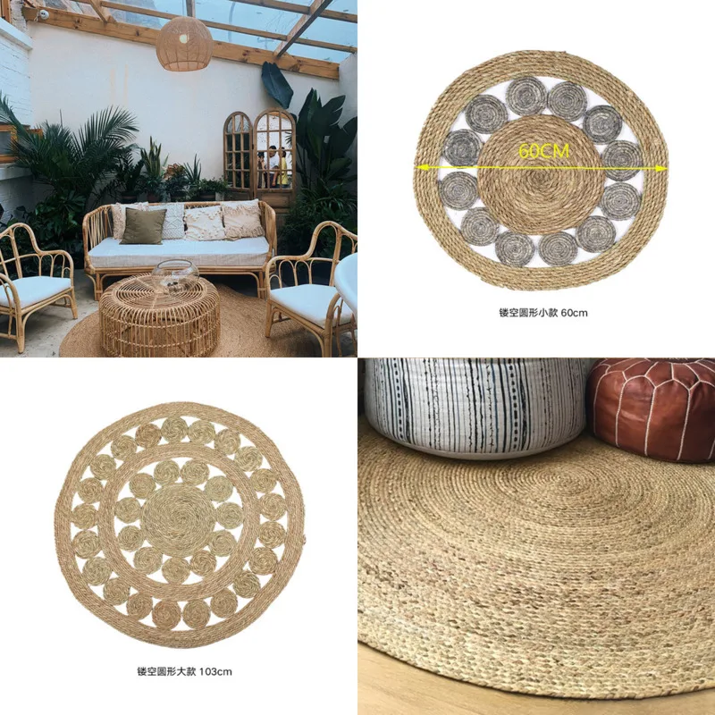 

Hand Woven Circular Living Room Carpet Vietnamese Water Plants Gourds Water Reeds Bedroom Coffee Table Carpet Home Decor Gifts