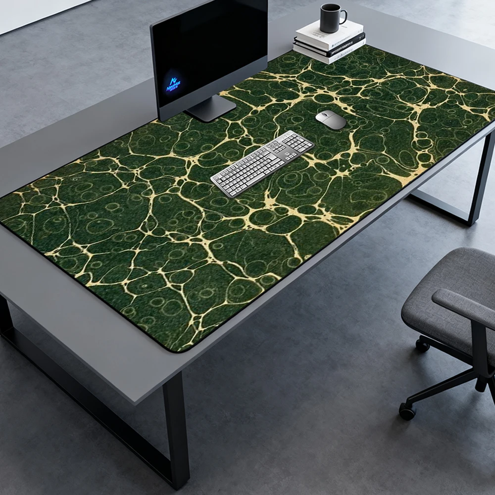 Marble Desk Mat Desktop Mat Large Full Gamer 140x60 Texture Gold Abstract Mousepad Gaming Green Nonslip Setup Mousemat Mat